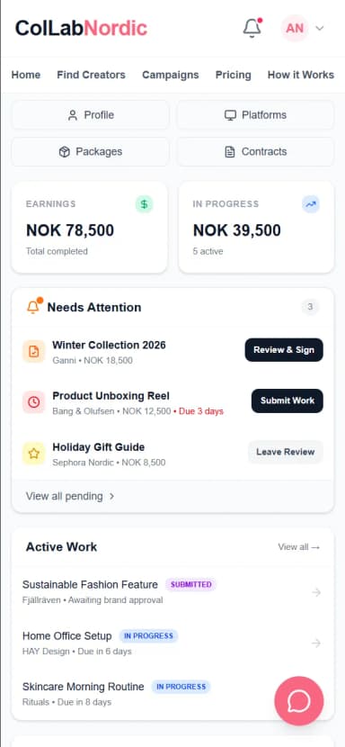 Creator Dashboard Mobile View