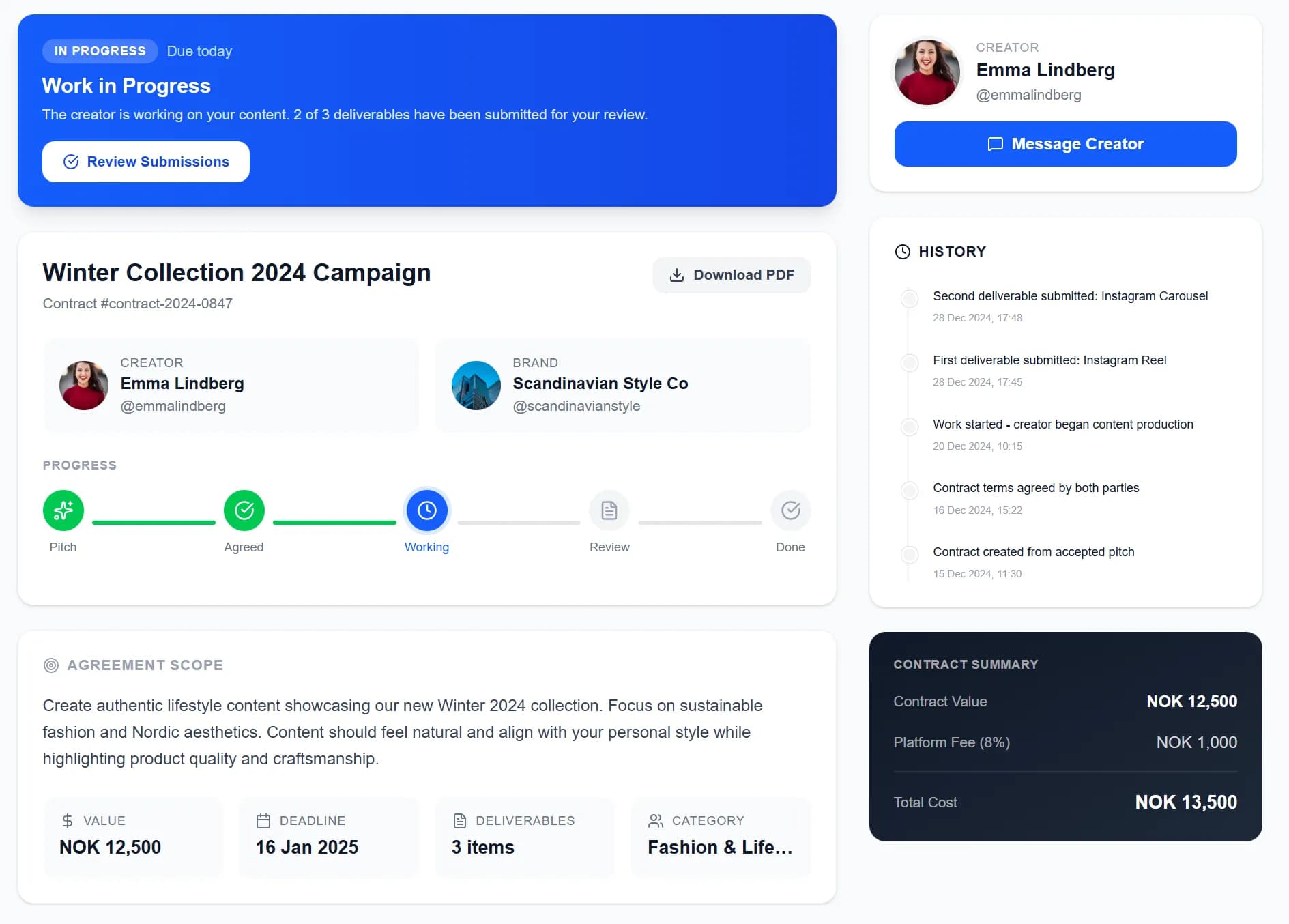 Contract Management Interface